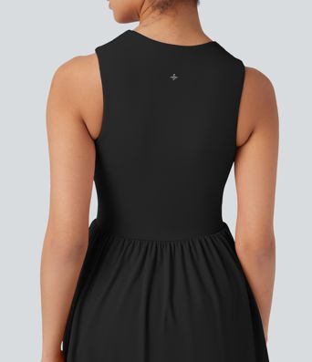 SoftlyZero™ Airy Half Zip Sleeveless Mini Tennis Active Dress with Tummy Control Shorts