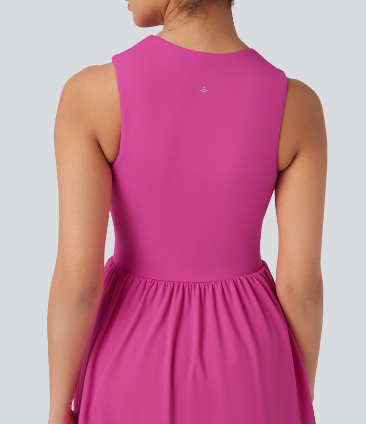 SoftlyZero™ Airy Half Zip Sleeveless Mini Tennis Active Dress with Tummy Control Shorts