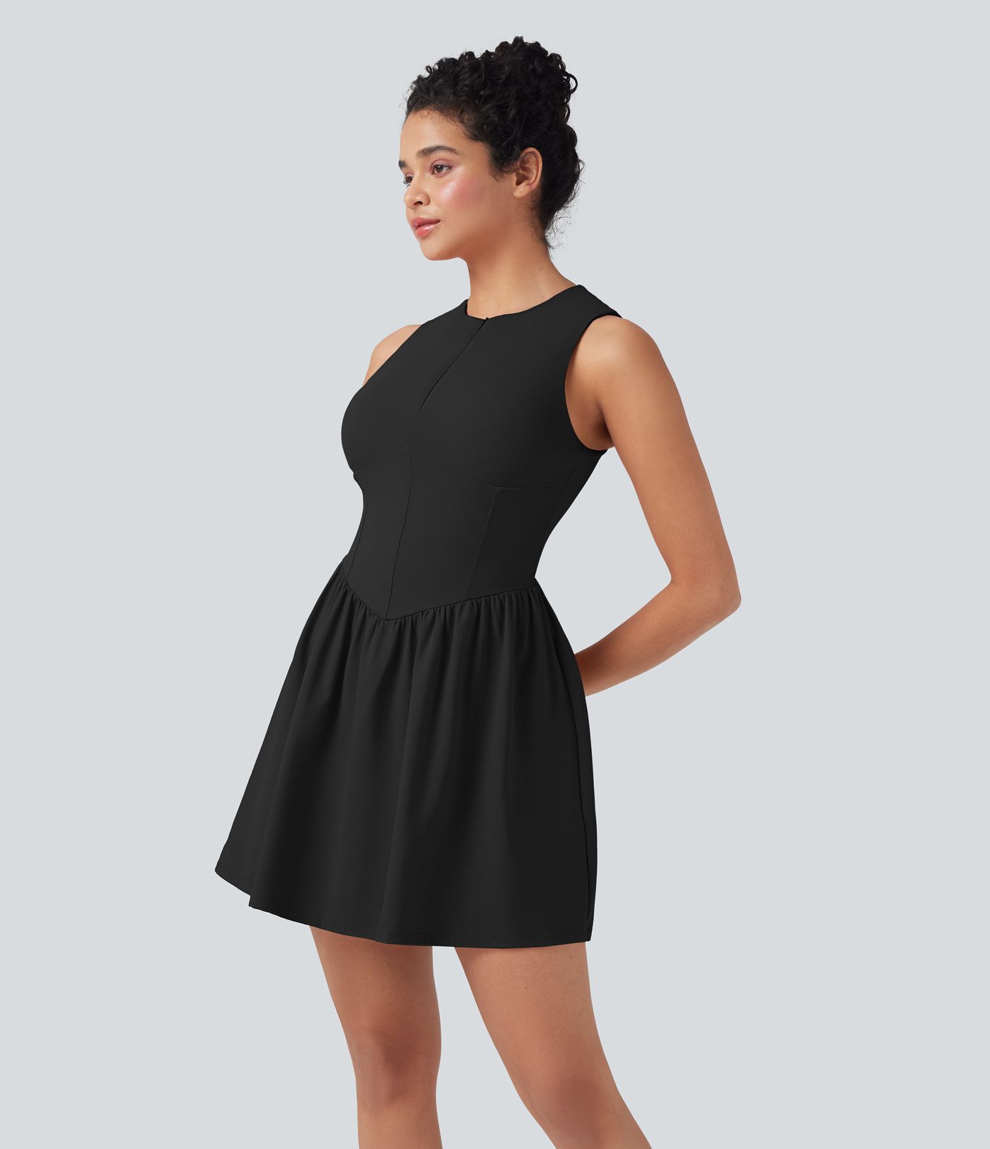 SoftlyZero™ Airy Half Zip Sleeveless Mini Tennis Active Dress with Tummy Control Shorts