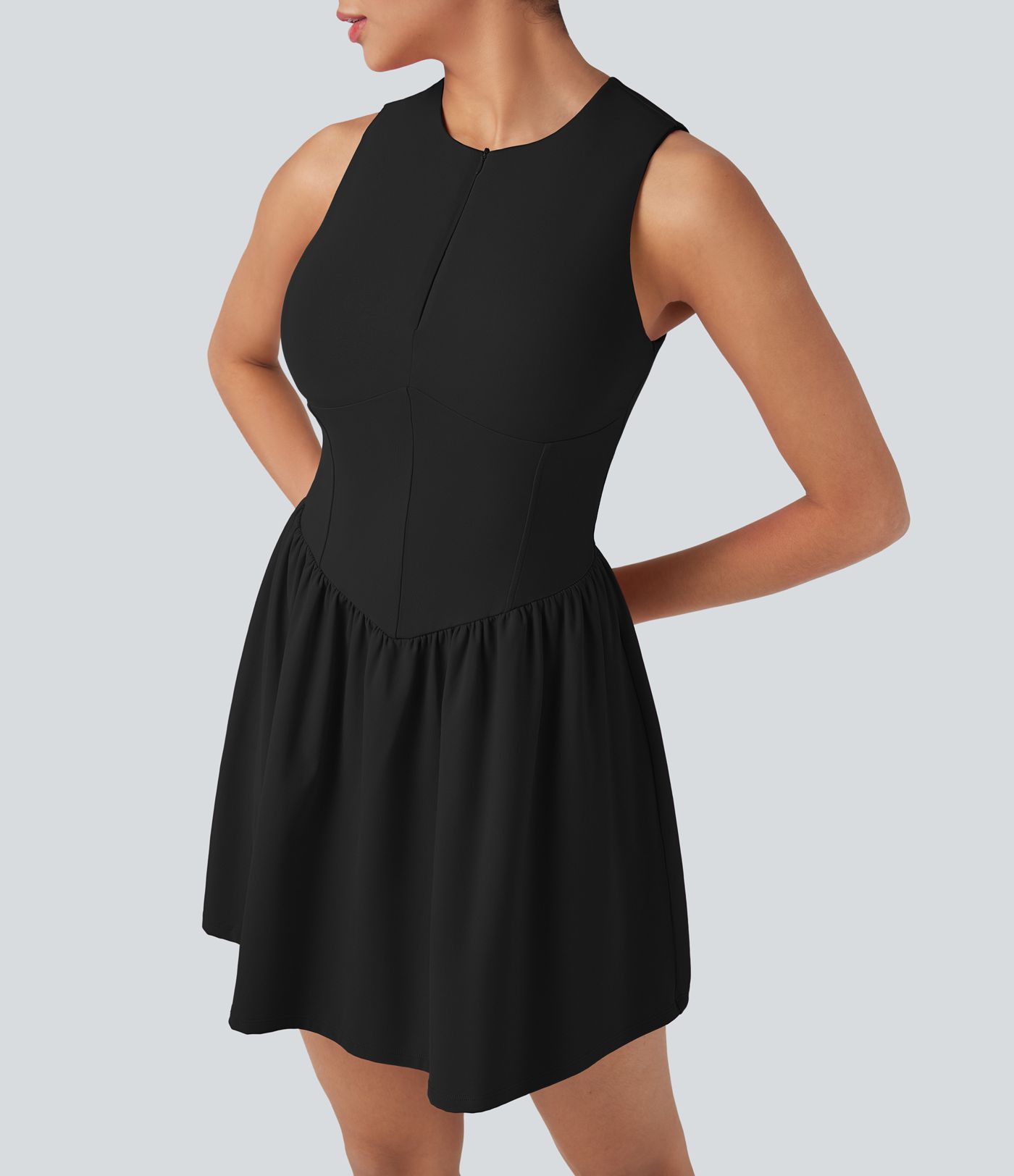 SoftlyZero™ Airy Half Zip Sleeveless Mini Tennis Active Dress with Tummy Control Shorts