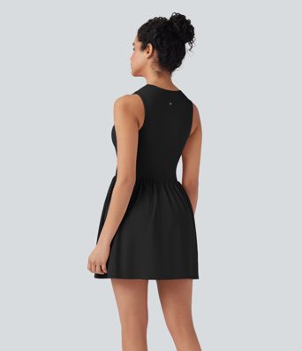 SoftlyZero™ Airy Half Zip Sleeveless Mini Tennis Active Dress with Tummy Control Shorts