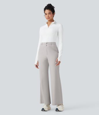 High Waisted Quick Dry Golf Bootcut Pants-Golf Tee Pocket-UPF40+