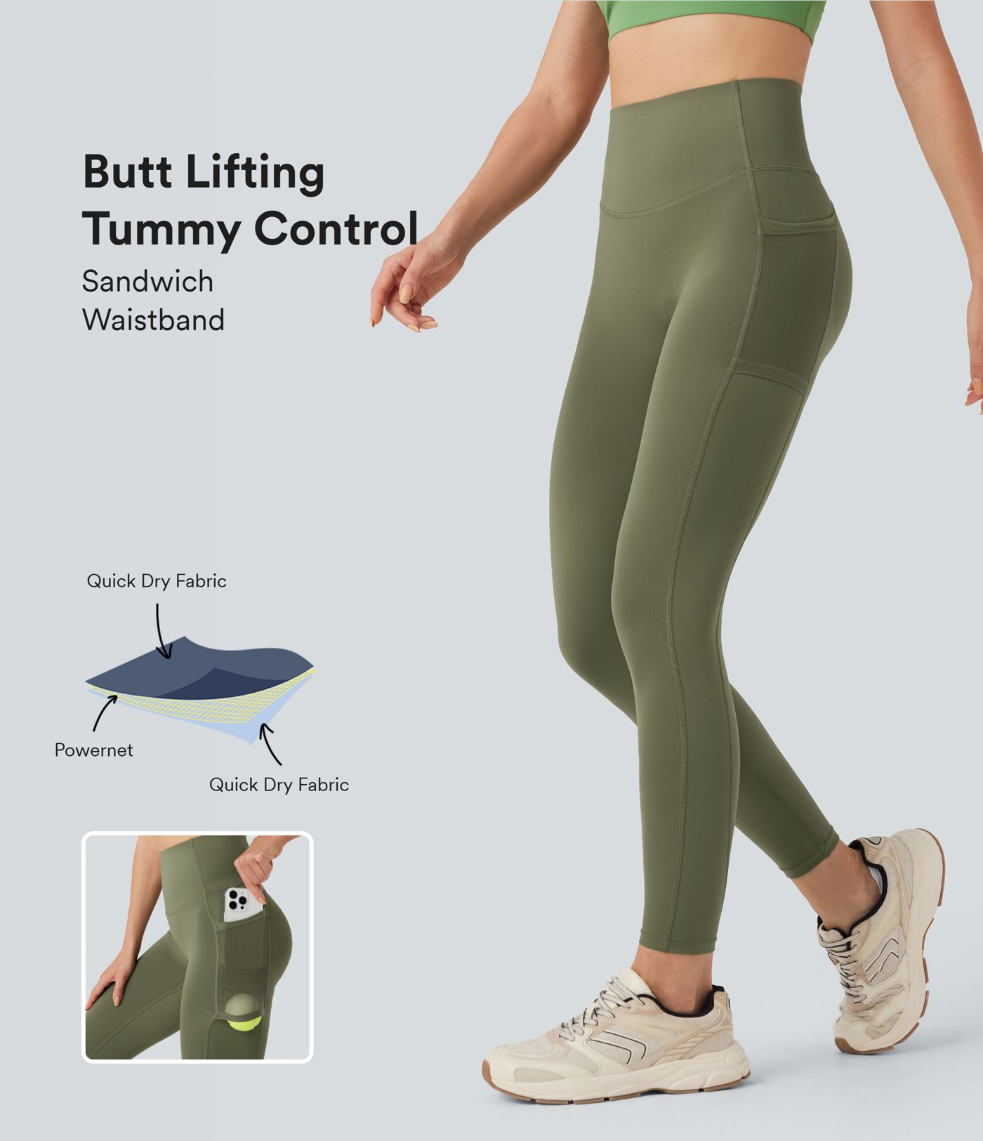 SpeedWave™ SoCinched Legging de Controle Taille Haute avec Poches, Effet Sculptant, Mesh Contrastant et Séchage Rapide pour l'Entraînement