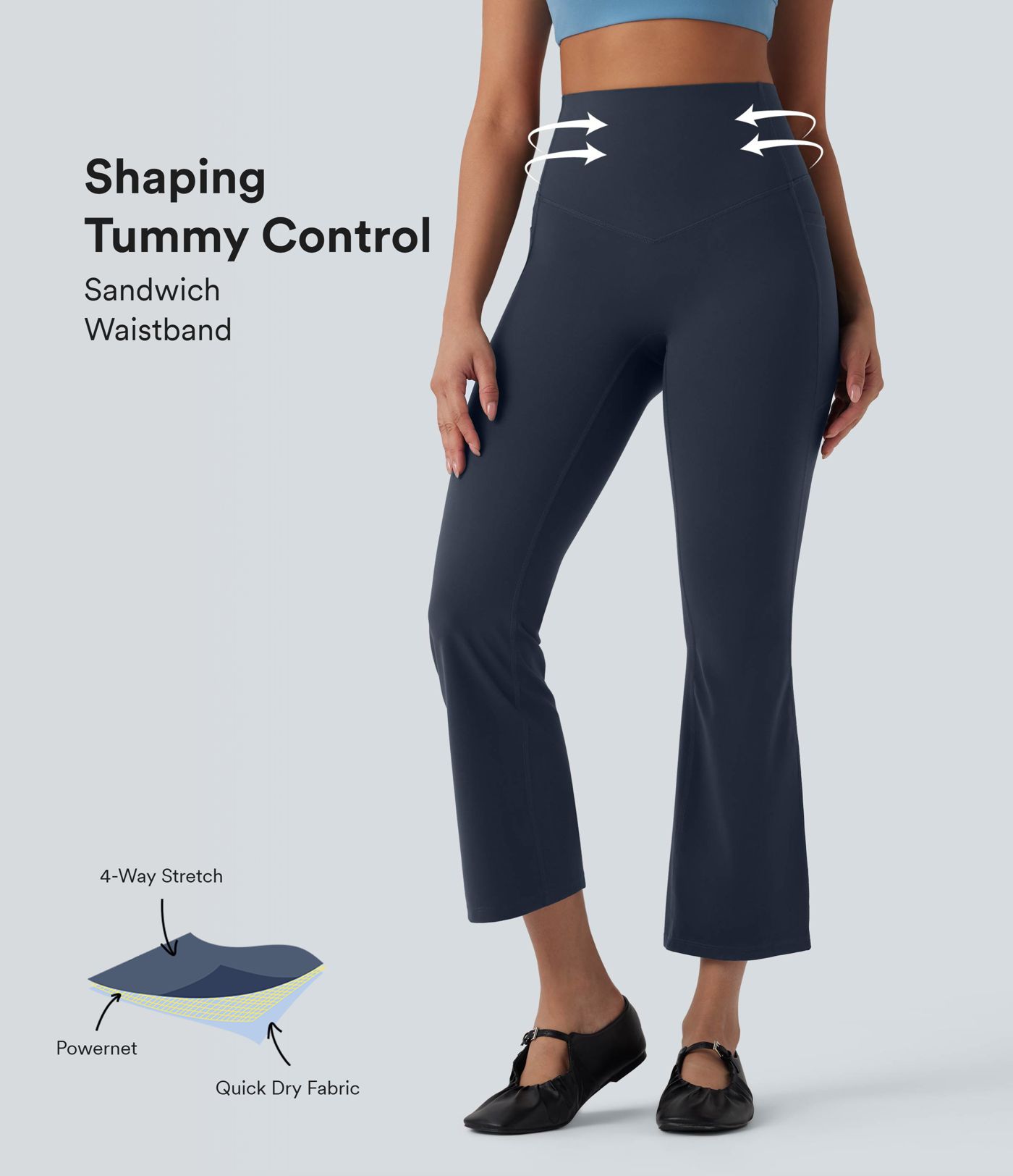 Halara UltraSculpt™ High Waisted Tummy Control Shaping Yoga Bootcut 7/8 Leggings with Pockets
