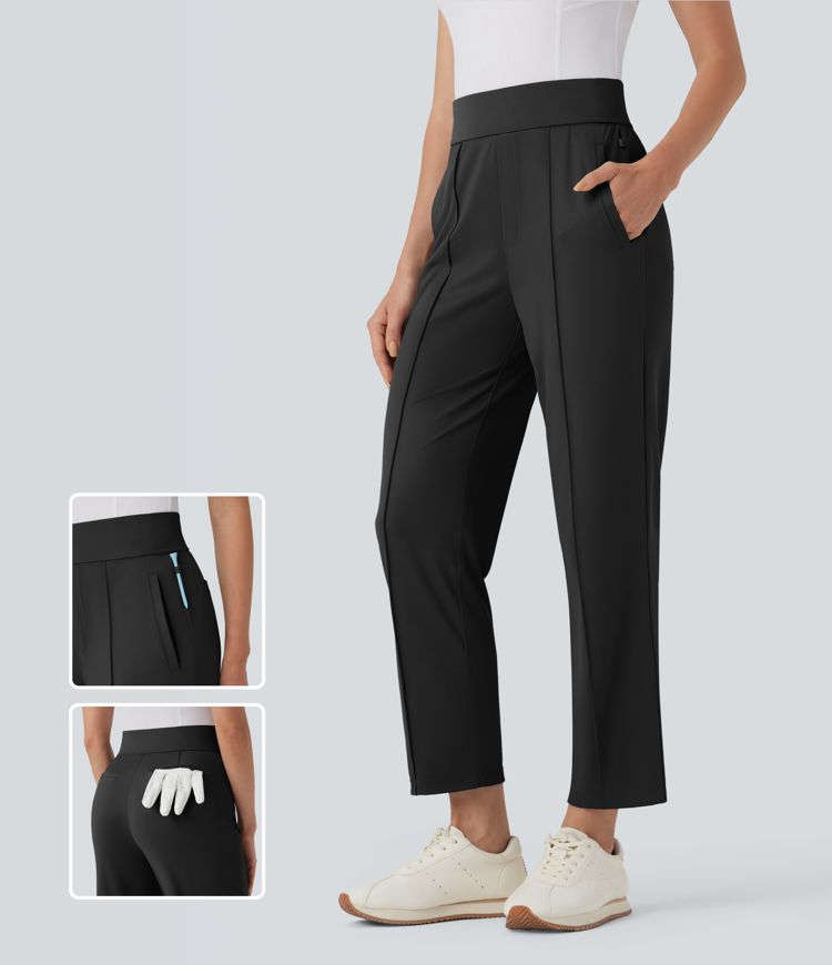 High Waisted Straight Leg Quick Dry Golf Pants-Golf Tee Pockets-UPF40+