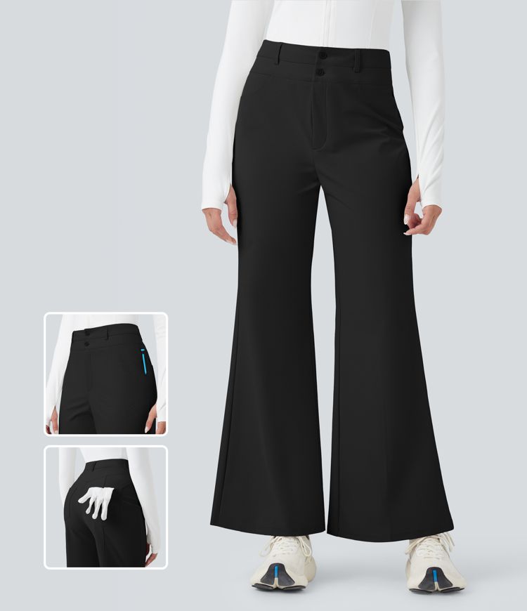 High Waisted Quick Dry Golf Bootcut Pants-Golf Tee Pocket-UPF40+