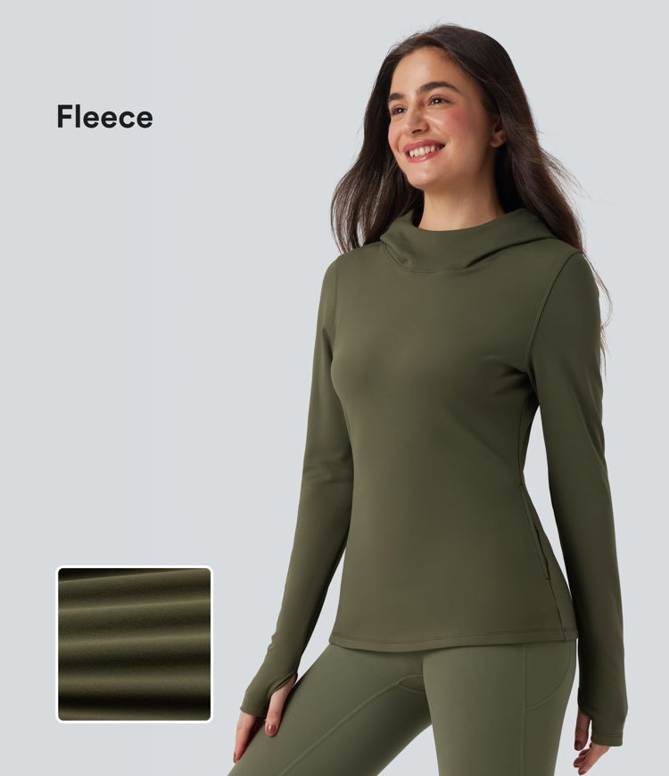Hooded Long Sleeve Thumb Holes Fleece Hiking Sweatshirt with Pockets