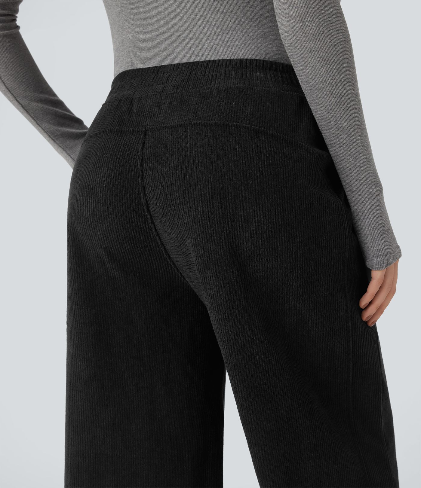 Hochsitzende, gerade geschnittene Fleece-Cord-Freizeithose mit Taschen