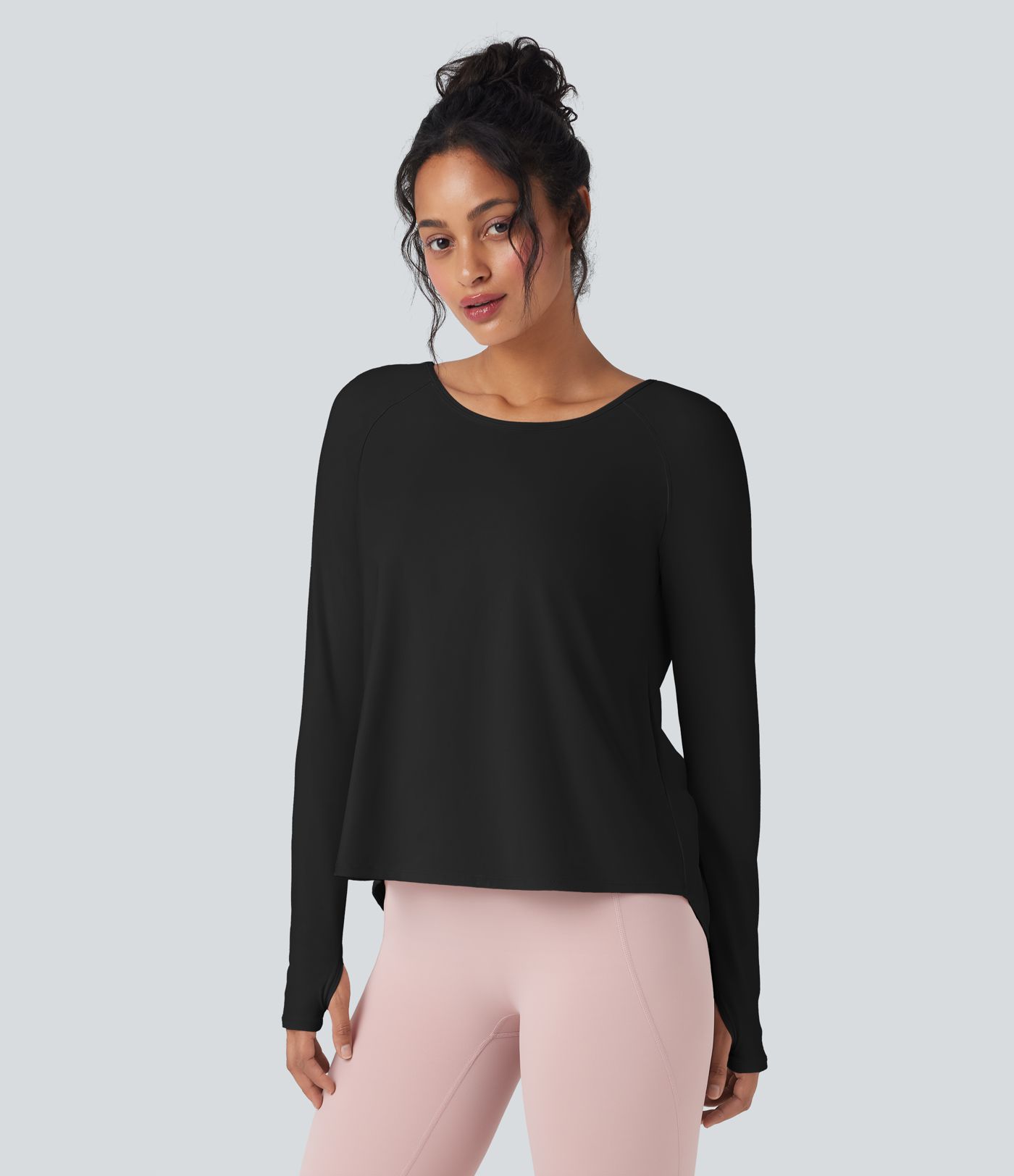 SoftlyZero™ Airy Round Neck Long Sleeve Thumb Hole Cut Out Cool Touch Yoga Sports Top