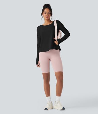 SoftlyZero™ Airy Round Neck Long Sleeve Thumb Hole Cut Out Cool Touch Yoga Sports Top