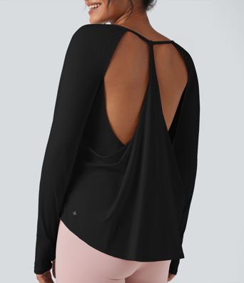 SoftlyZero™ Airy Round Neck Long Sleeve Thumb Hole Cut Out Cool Touch Yoga Sports Top