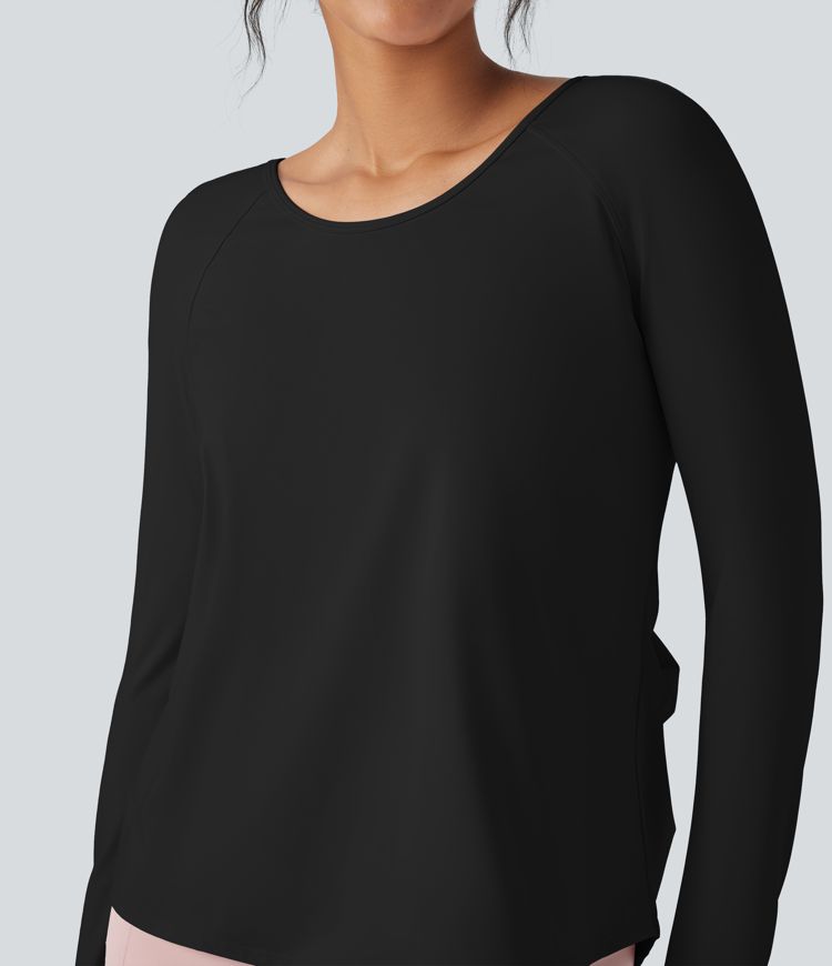 SoftlyZero™ Airy Round Neck Long Sleeve Thumb Hole Cut Out Cool Touch Yoga Sports Top