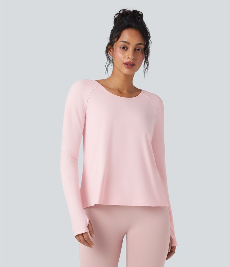 SoftlyZero™ Airy Round Neck Long Sleeve Thumb Hole Cut Out  Yoga Sports Top