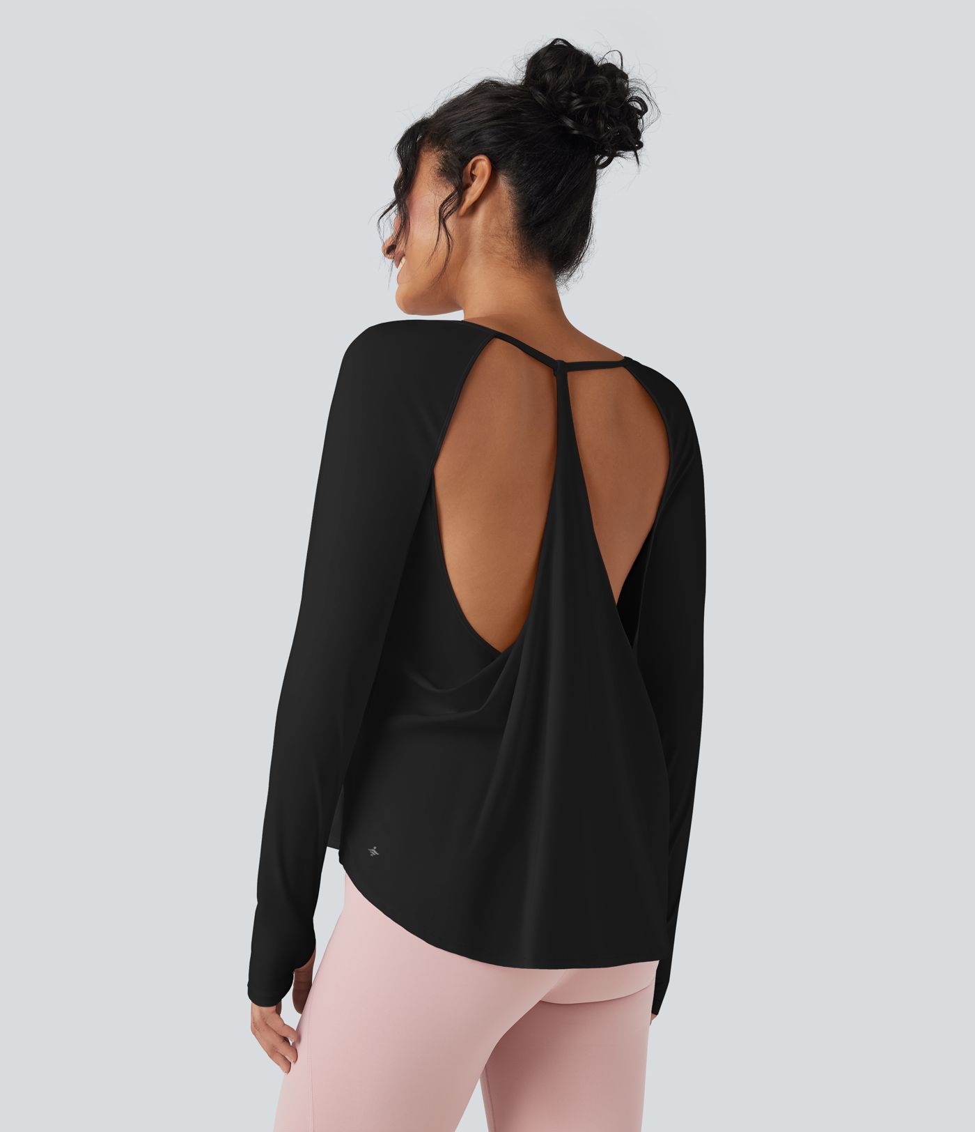 SoftlyZero™ Airy Round Neck Long Sleeve Thumb Hole Cut Out Cool Touch Yoga Sports Top