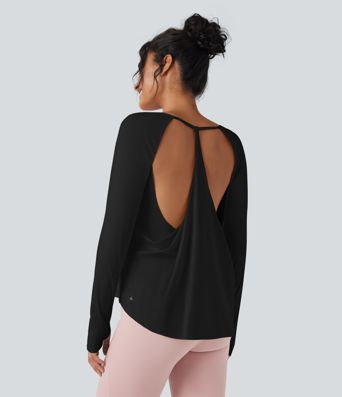 SoftlyZero™ Airy Round Neck Long Sleeve Thumb Hole Cut Out Cool Touch Yoga Sports Top