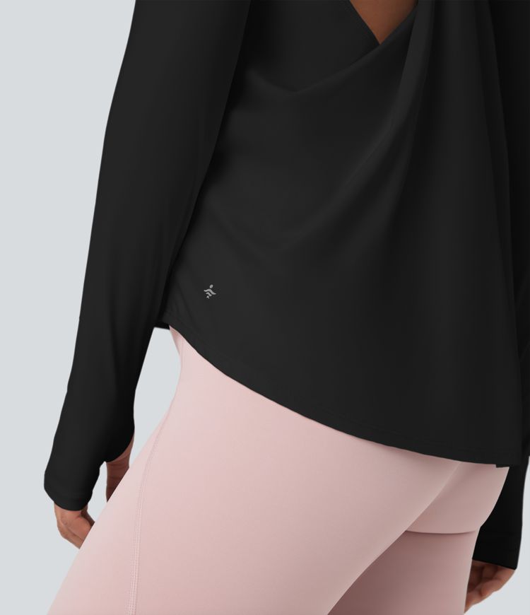 SoftlyZero™ Airy Round Neck Long Sleeve Thumb Hole Cut Out Cool Touch Yoga Sports Top
