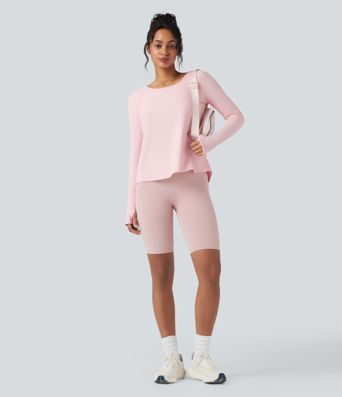 SoftlyZero™ Airy Round Neck Long Sleeve Thumb Hole Cut Out  Yoga Sports Top