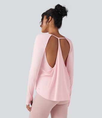SoftlyZero™ Airy Round Neck Long Sleeve Thumb Hole Cut Out  Yoga Sports Top