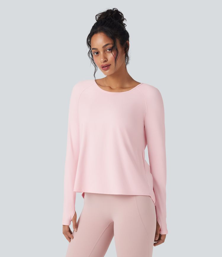 SoftlyZero™ Airy Round Neck Long Sleeve Thumb Hole Cut Out  Yoga Sports Top