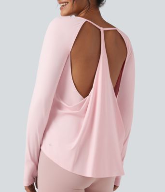 SoftlyZero™ Airy Round Neck Long Sleeve Thumb Hole Cut Out  Yoga Sports Top