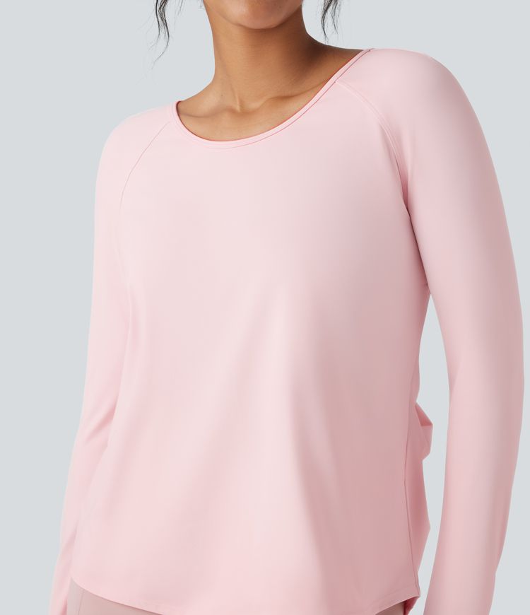 SoftlyZero™ Airy Round Neck Long Sleeve Thumb Hole Cut Out  Yoga Sports Top