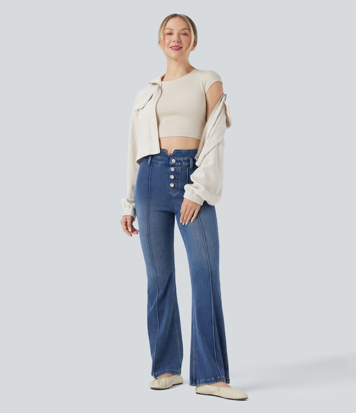 Halara Flex™ Mid Rise Tummy Control Casual Flare Jeans with Pockets