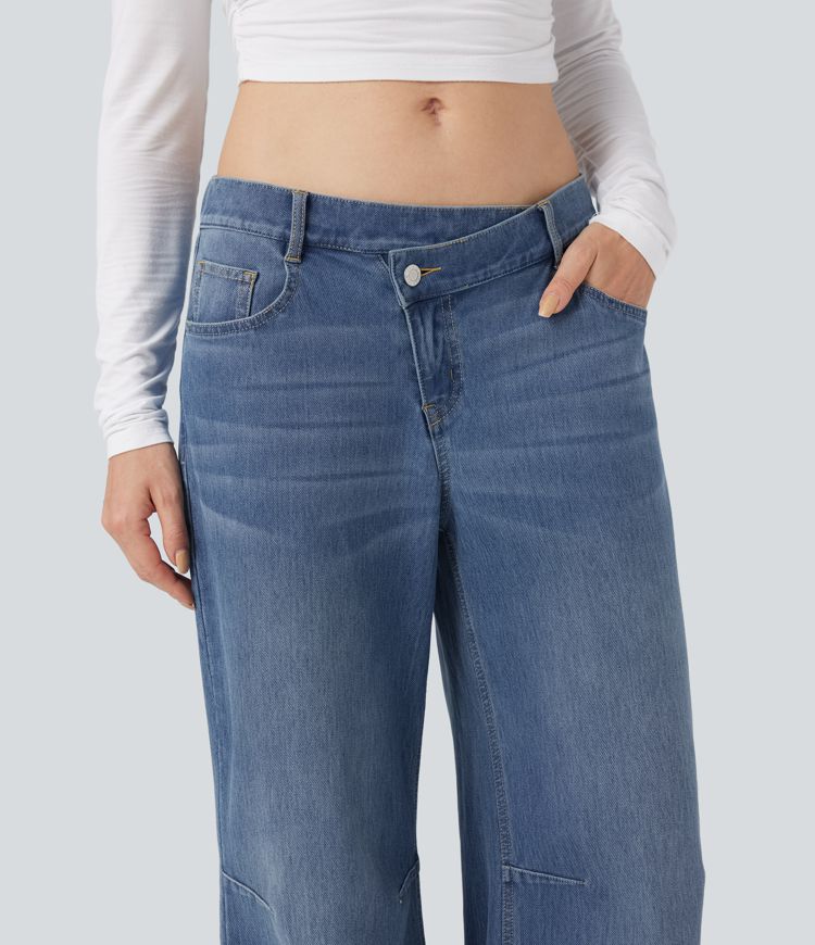 Jean baggy Halara Flex™ asymétrique taille basse avec poches