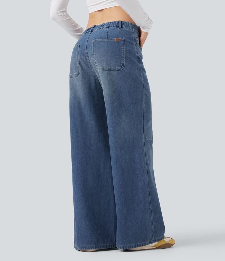 Jean baggy Halara Flex™ asymétrique taille basse avec poches