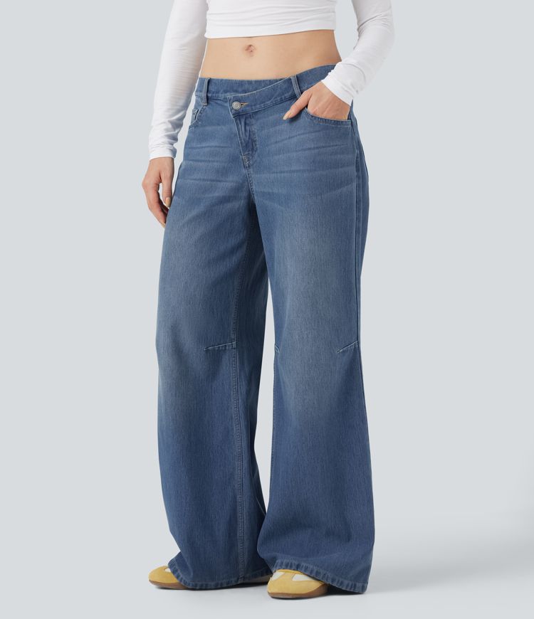 Jean baggy Halara Flex™ asymétrique taille basse avec poches