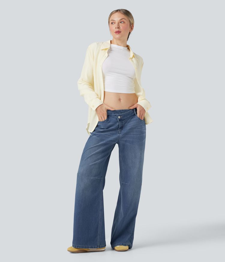 Jean baggy Halara Flex™ asymétrique taille basse avec poches