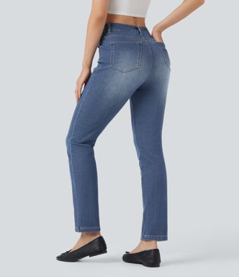 Halara Flex™ - Lässige Slim-Jeans mit hohem V-förmigem Bund und mehreren Taschen