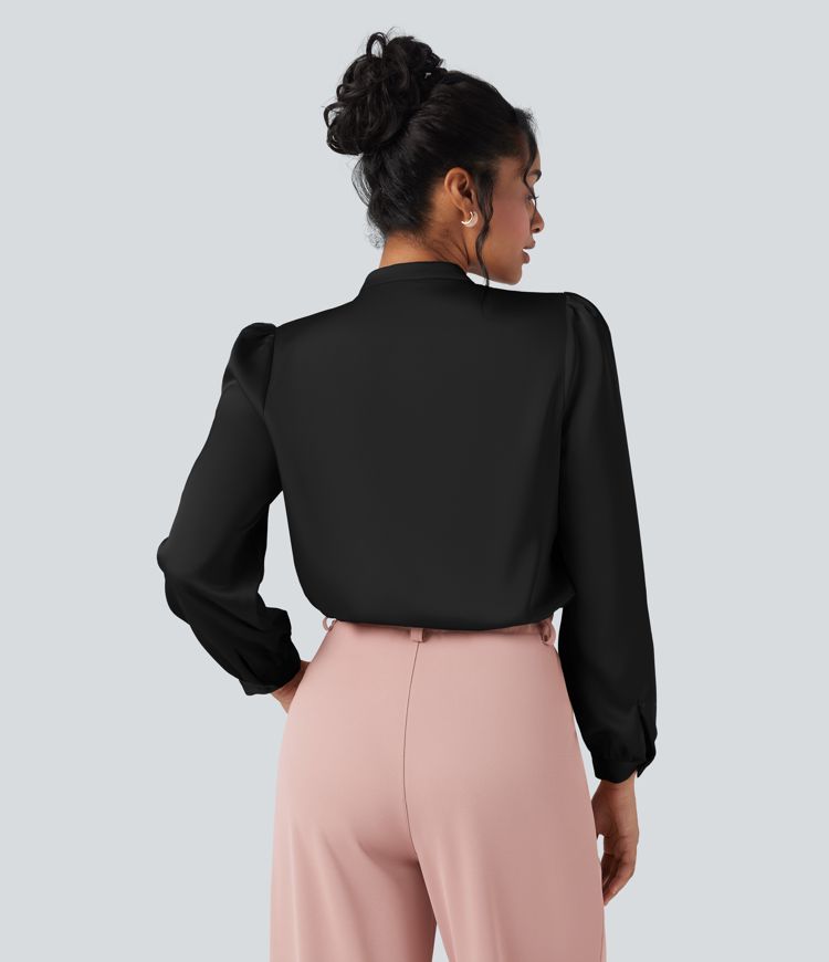 Black Tie Front Long Sleeve Work Shirt / 2