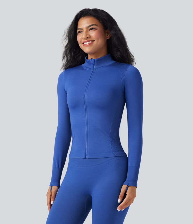 OneForm Seamless Flow Stand Collar Long Sleeve Thumb Hole Yoga Jacket