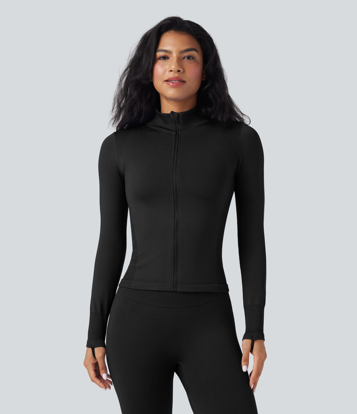 OneForm Seamless Flow Stand Collar Long Sleeve Thumb Hole Yoga Jacket