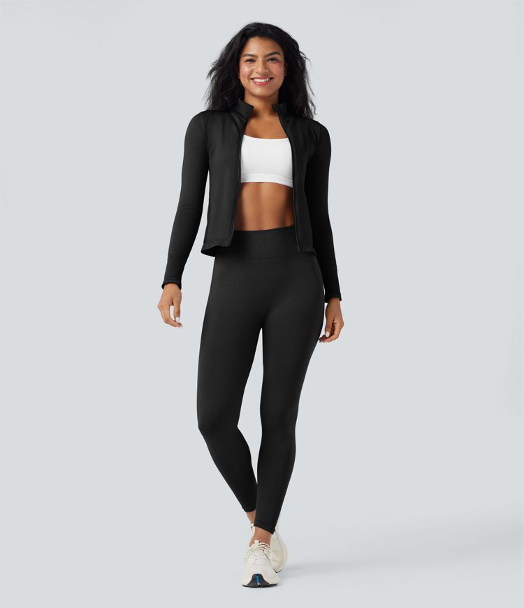 Seamless Flow Stand Collar Long Sleeve Thumb Hole Yoga Jacket