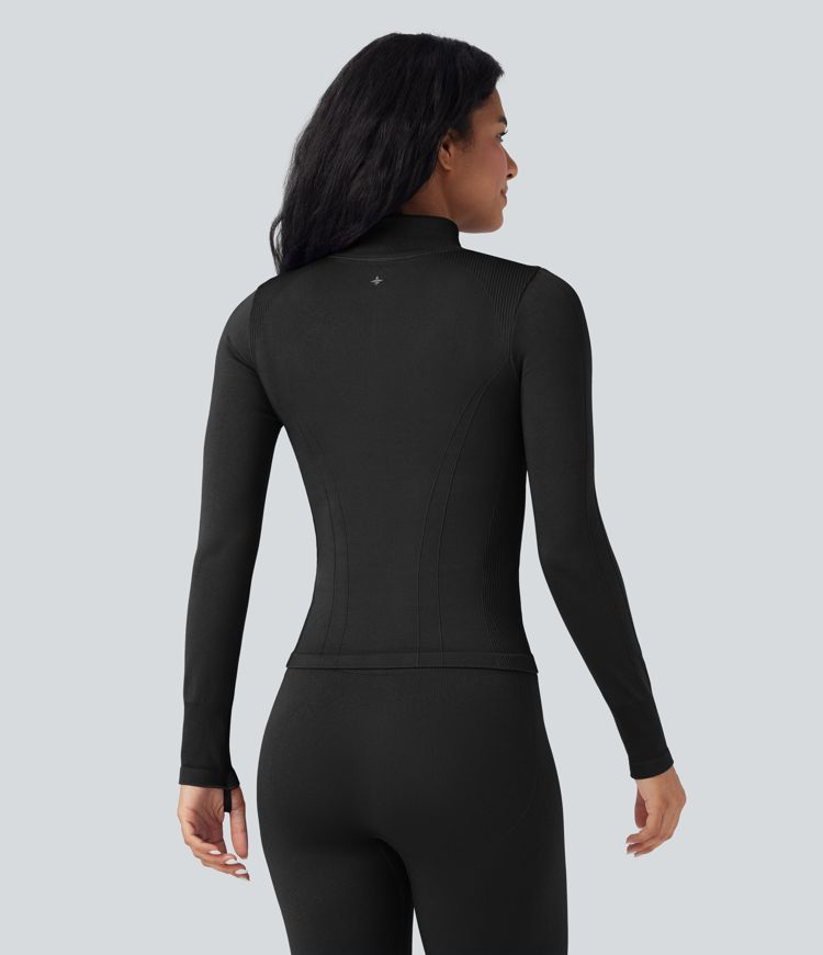 Seamless Flow Stand Collar Long Sleeve Thumb Hole Yoga Jacket