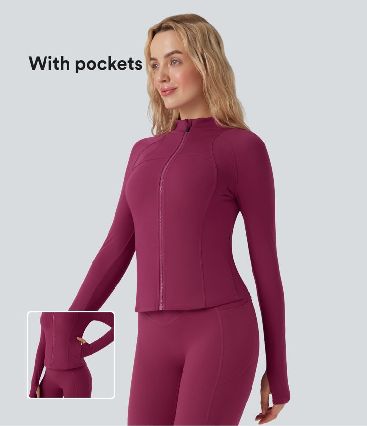 Halara UltraSculpt™ - Yoga-Jacke mit Stehkragen, Seitentaschen, langen Ärmeln und Daumenlöchern