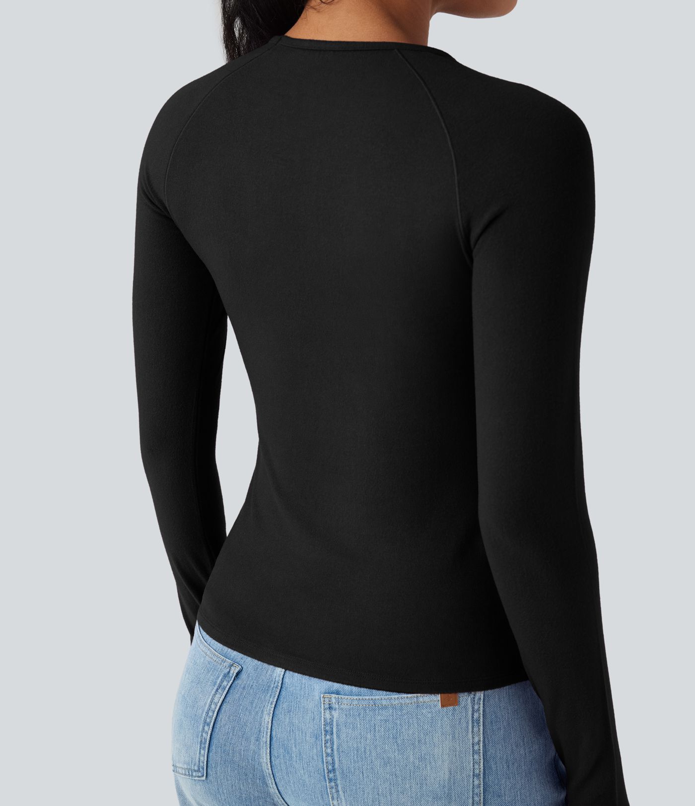 Halara HeatCore Round Neck Long Sleeve Thumb Holes Slim Casual Warming Top