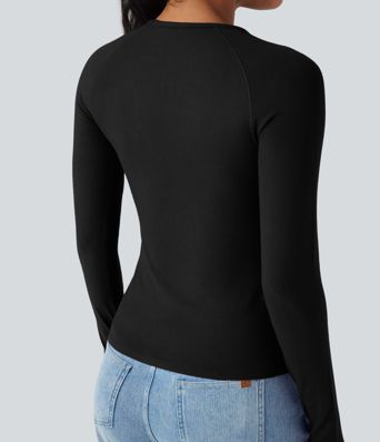 Halara HeatCore Round Neck Long Sleeve Thumb Holes Slim Casual Warming Top