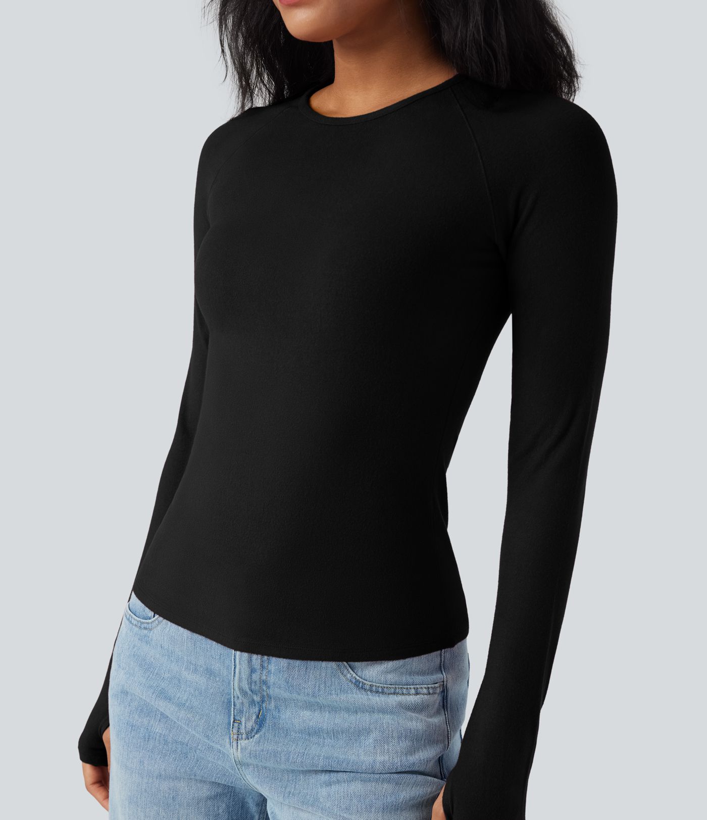Halara HeatCore Round Neck Long Sleeve Thumb Holes Slim Casual Warming Top