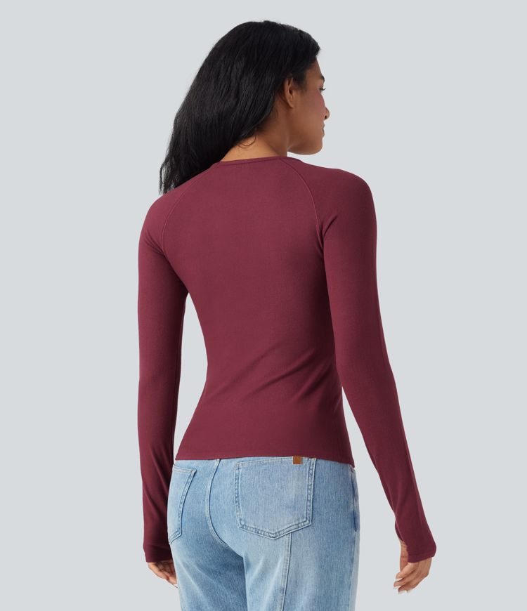 Halara HeatCore Round Neck Long Sleeve Thumb Holes Slim Casual Warming Top