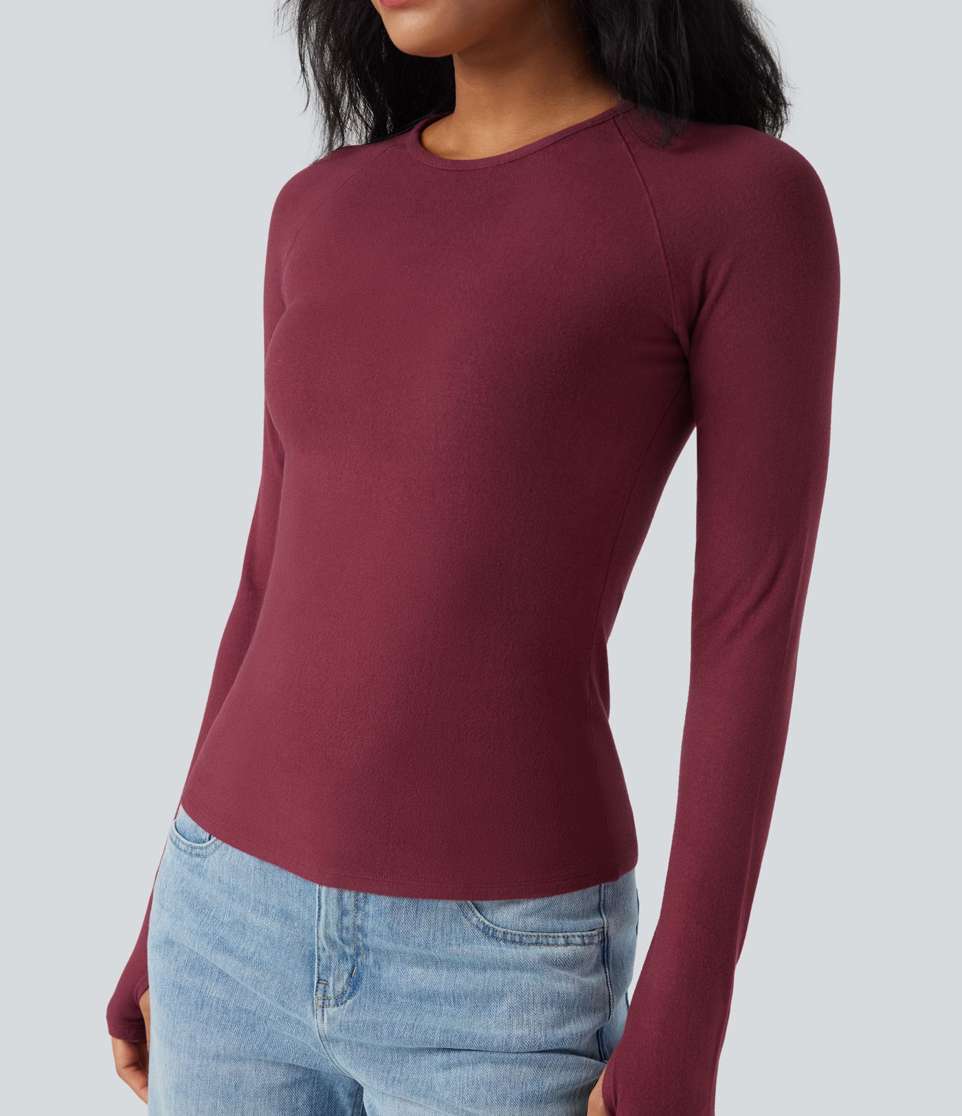Halara HeatCore Round Neck Long Sleeve Thumb Holes Slim Casual Warming Top