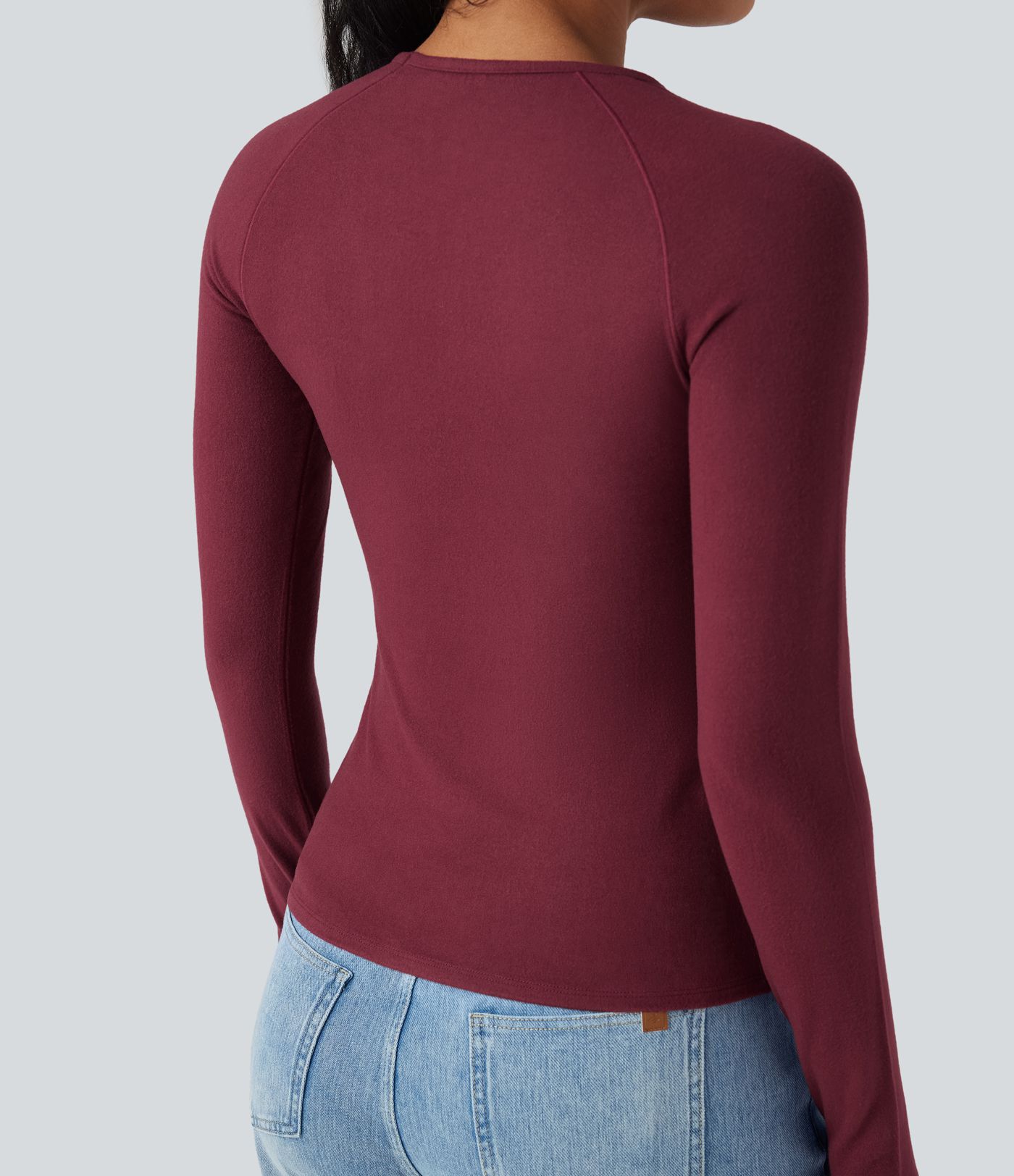 Halara HeatCore Round Neck Long Sleeve Thumb Holes Slim Casual Warming Top