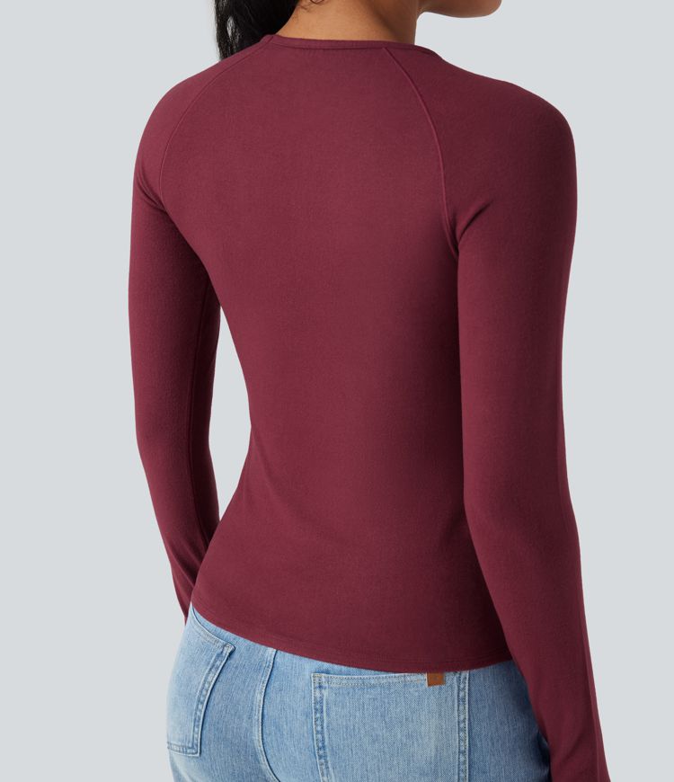 Halara HeatCore Round Neck Long Sleeve Thumb Holes Slim Casual Warming Top