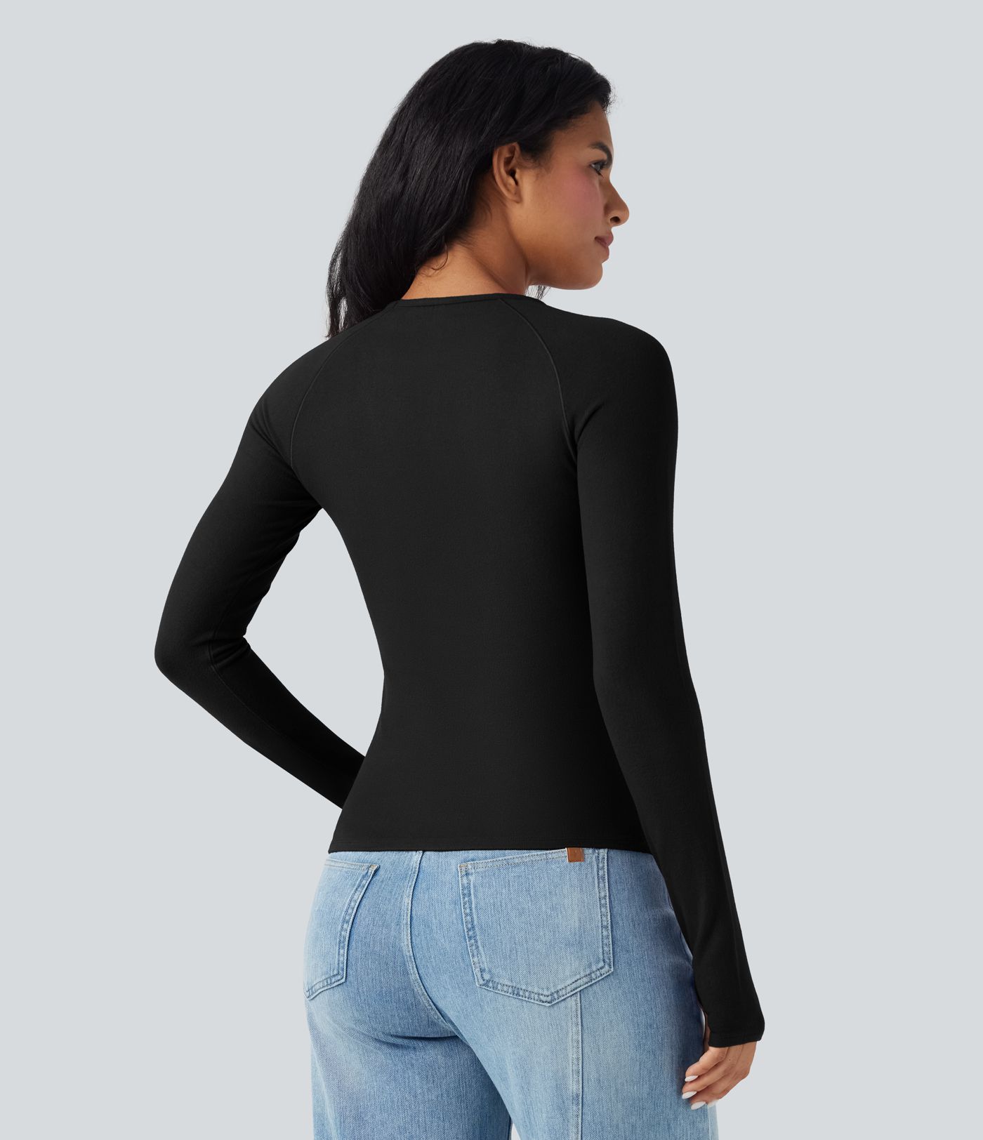 Halara HeatCore Round Neck Long Sleeve Thumb Holes Slim Casual Warming Top