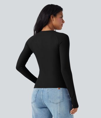 Halara HeatCore Round Neck Long Sleeve Thumb Holes Slim Casual Warming Top