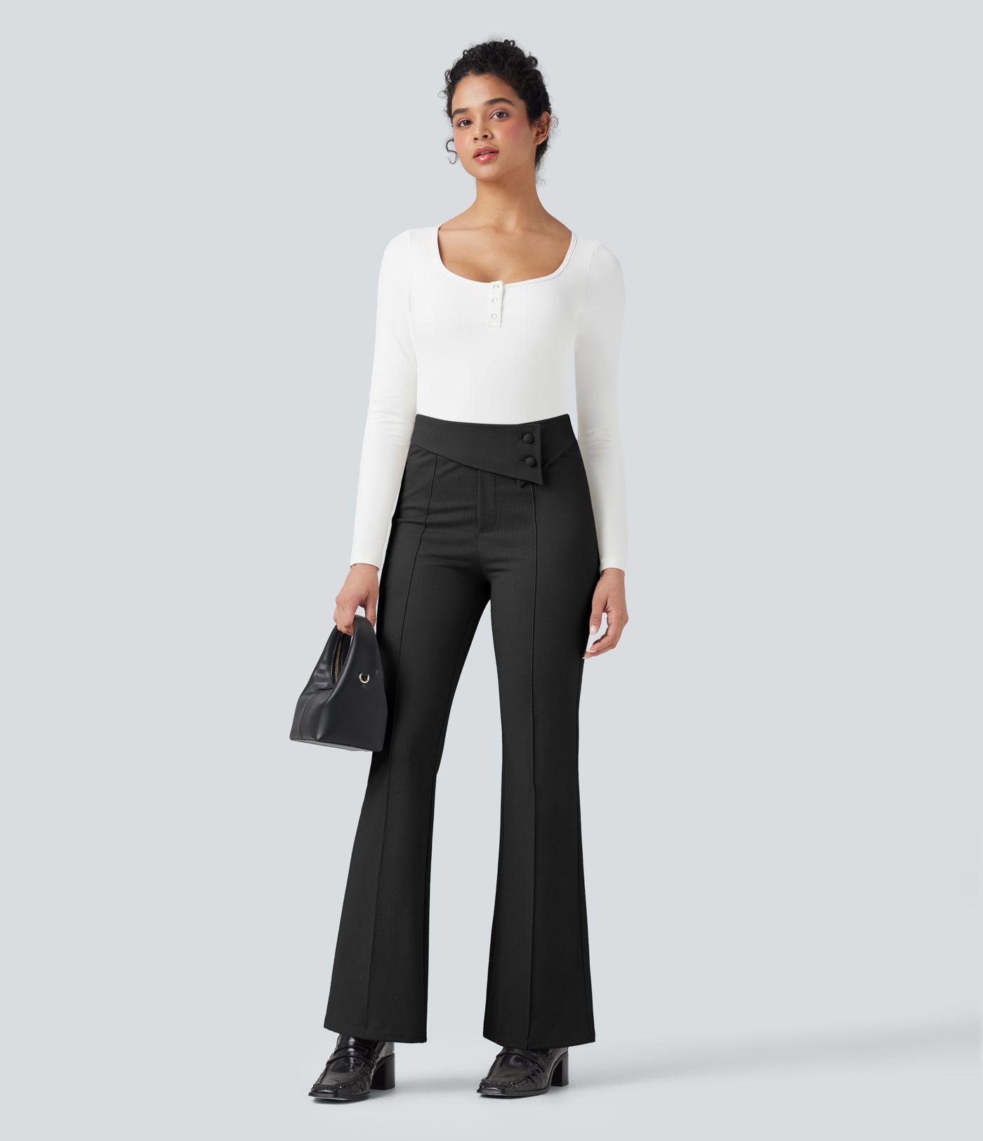 Pantalon de travail évasé Halara Flex™ à taille haute avec contrôle du ventre et poches, motif chevrons