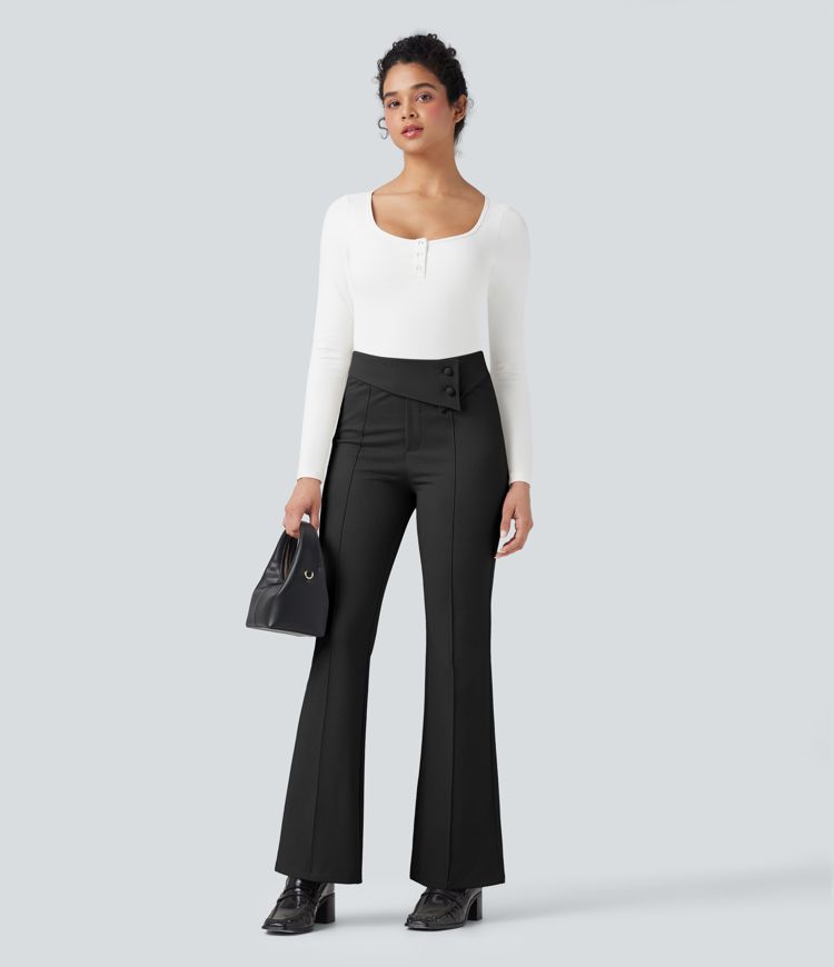 Pantalon de travail évasé Halara Flex™ à taille haute avec contrôle du ventre et poches, motif chevrons