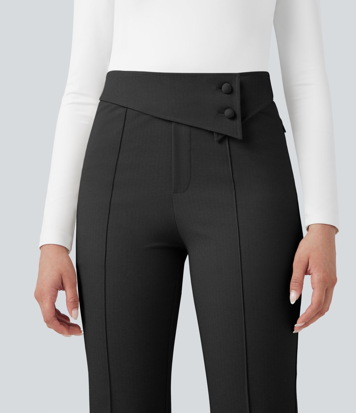 Pantalon de travail évasé Halara Flex™ à taille haute avec contrôle du ventre et poches, motif chevrons