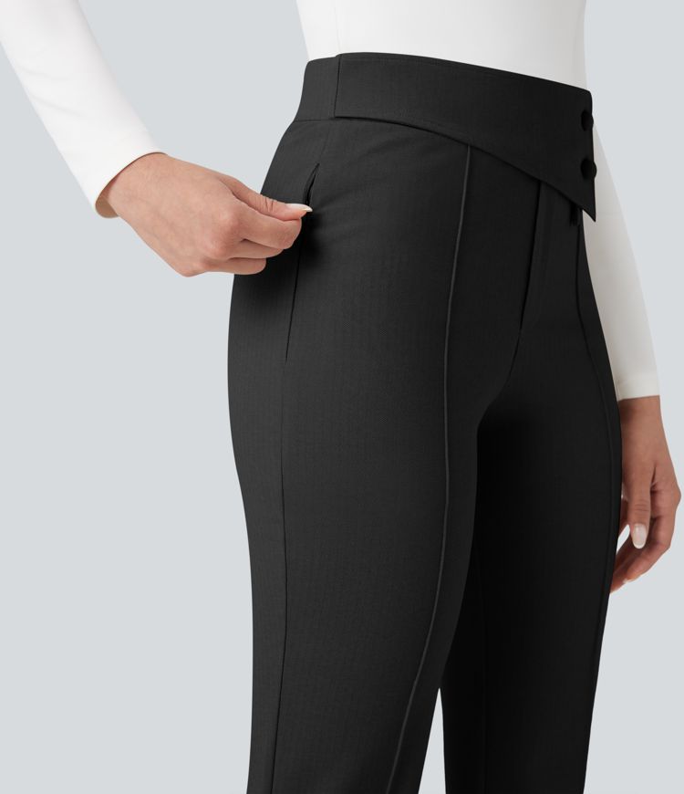 Pantalon de travail évasé Halara Flex™ à taille haute avec contrôle du ventre et poches, motif chevrons